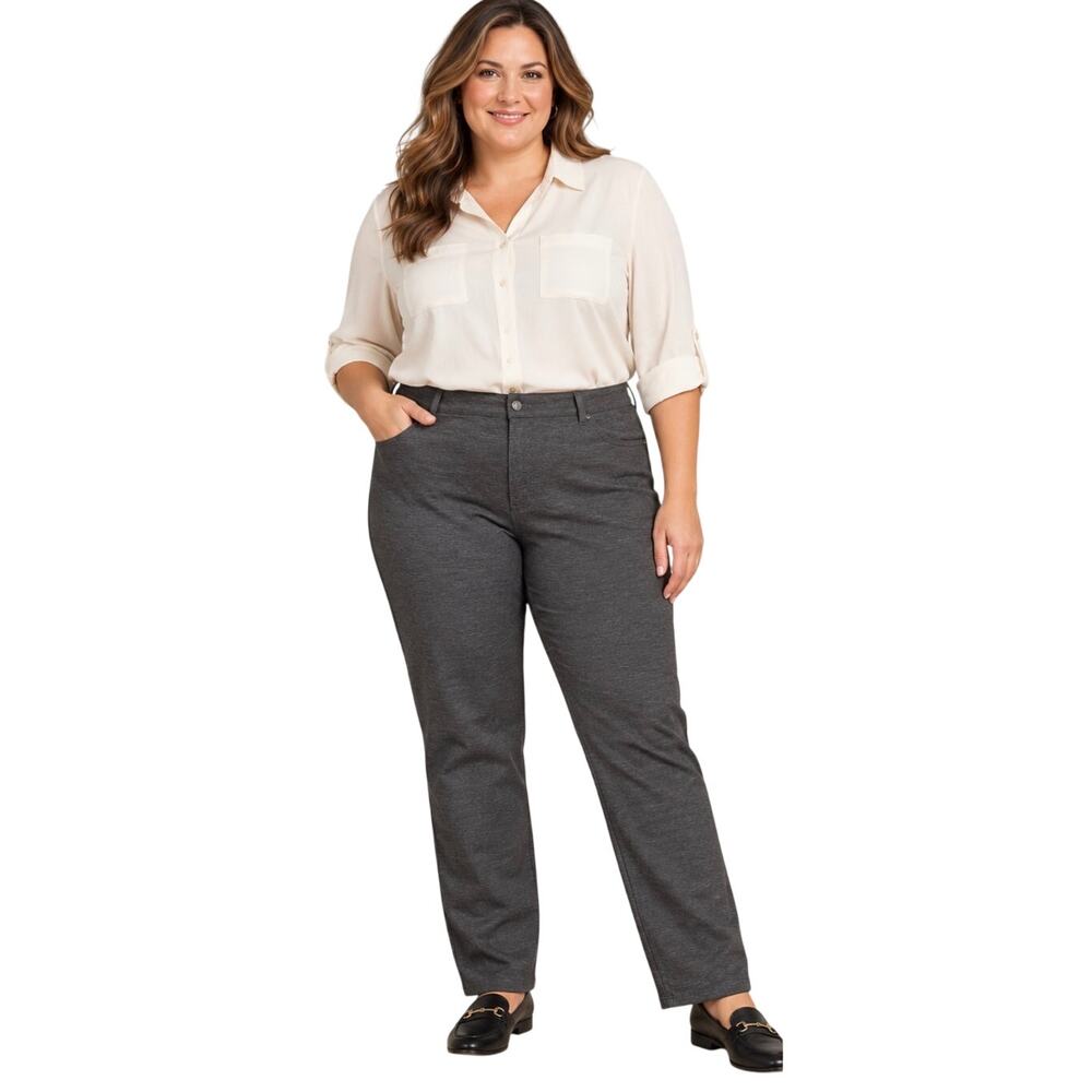 Gloria Vanderbilt Amanda Tapered Leg Ponte Pants, Charcoal Gray, Size 18, NWT